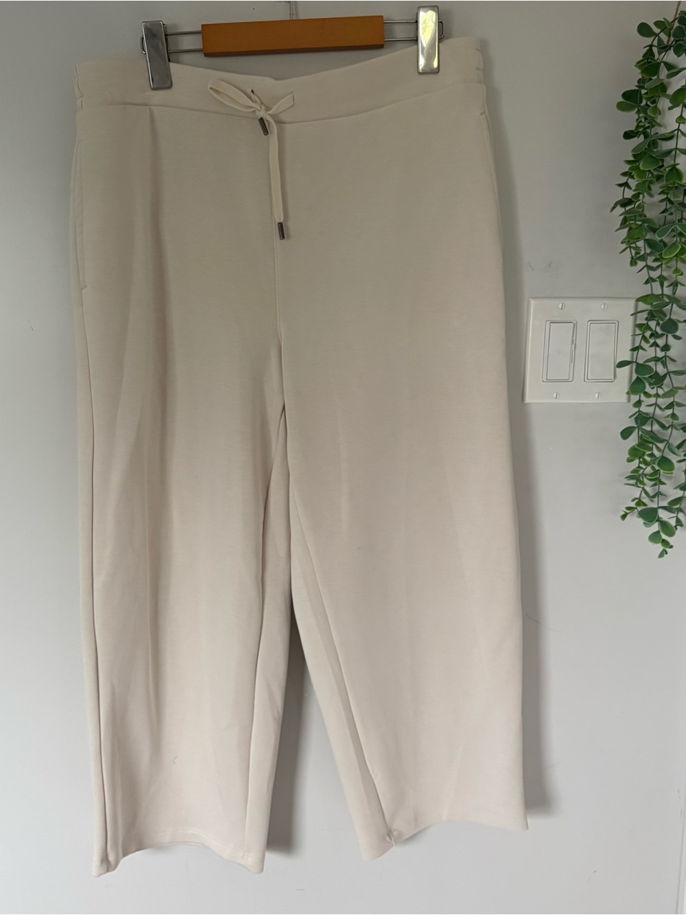 Member's Mark Cream Sandwash Crop Pant Wide Leg Loungewear L